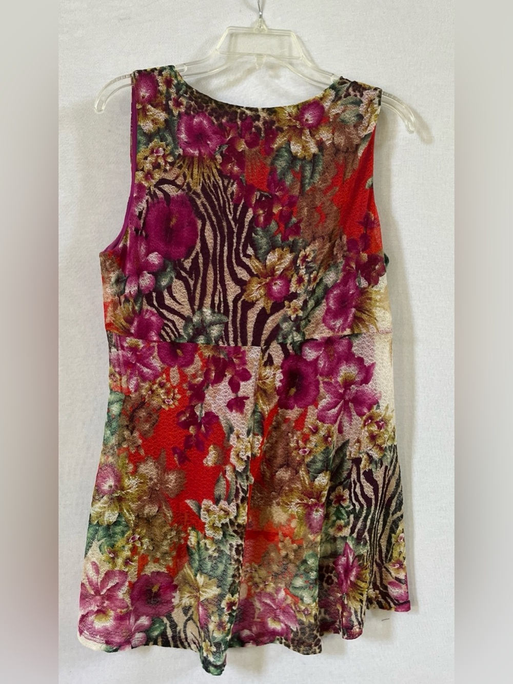 Jennie & Marlis Sleeveless Top Blouse L Floral Animal Mesh Asymmetric Boho Y2K - Picture 6 of 10